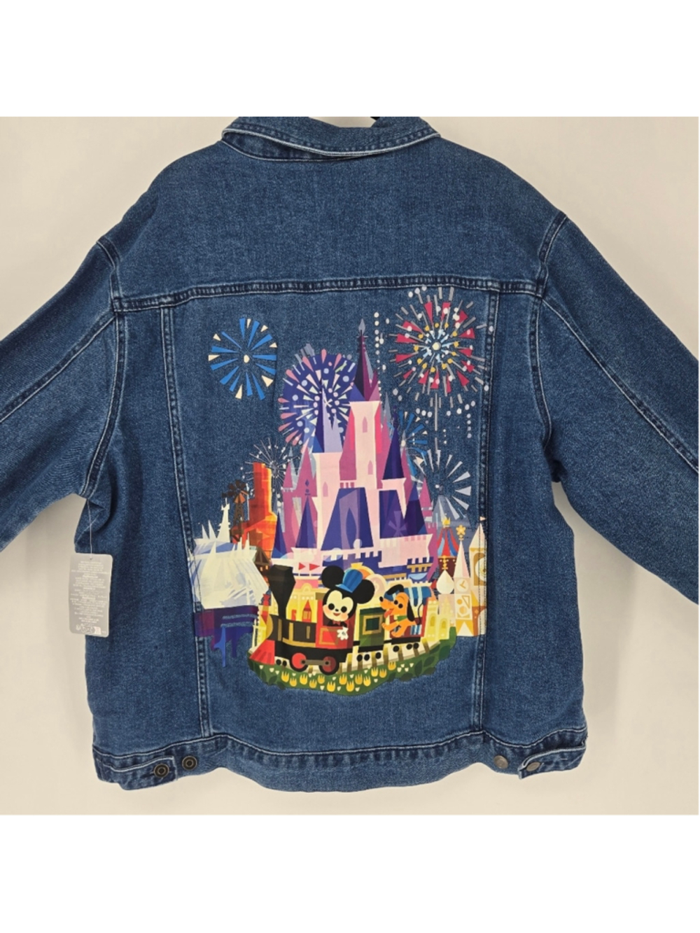 Disney Parks Joey Chou Denim Jacket XL NWT 2023 Magic Kingdom Castle Mickey Art
